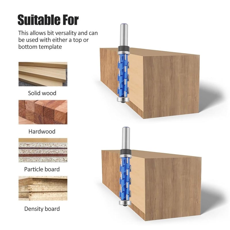 HOZLY Flush Trim Router Bit 1/2" Shank, Flat Trimming Router Bits, Double Bearing Spiral Trimming Tool Woodworking Milling Cutter Tool for Wood MDF Hardwood (1/2x3/4x2-9/16) - Image 4